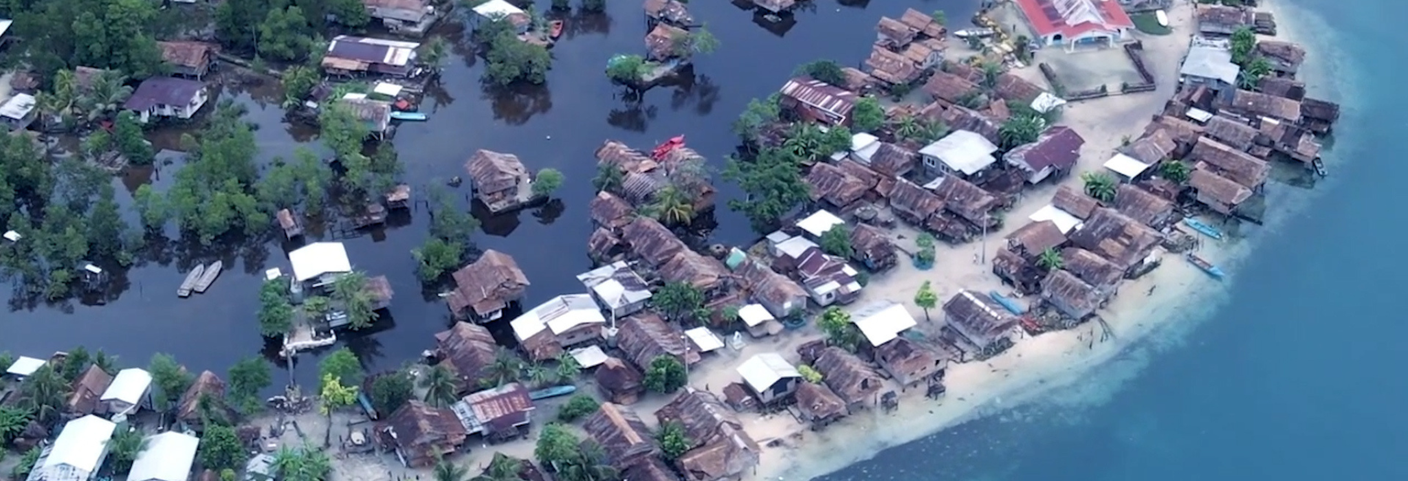 Homes in Vunidogoloa, Fiji, a community relocated to avoid the effects of a rising sea.
