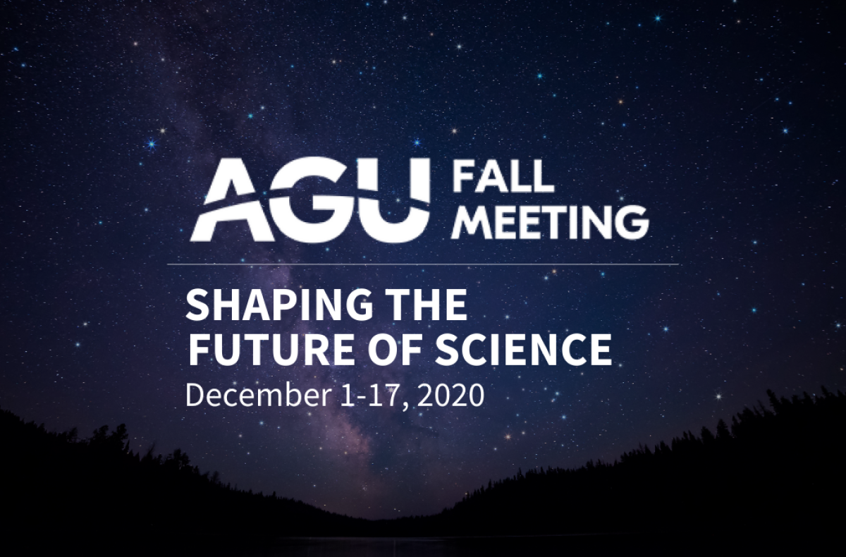 A starry night sky; AGU Fall Meeting, Shaping the Future of Science, December 1-17, 2020