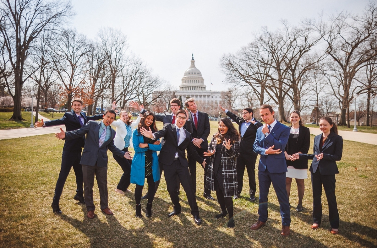 The 2022 Rising Environmental Leaders Program cohort pose in front of the Capitol Building in Washington, D.C.