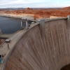 PAGE, ARIZONA - MARCH 27: A view of the Glen Canyon Dam at Lake Powell on March 27, 2022 in Page, Arizona. As severe drought grips parts of the Western United States, water levels at Lake Powell dropped to their lowest level since the lake was created by the damming the Colorado River in 1963. Lake Powell is currently at 25 percent of capacity, a historic low, and has also lost at least 7 percent of its total capacity. The Colorado River Basin connects Lake Powell and Lake Mead and supplies water to 40 mill