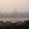 Smoke from Canadian wildfires shrouds the New York City skyline on June 7, 2023.