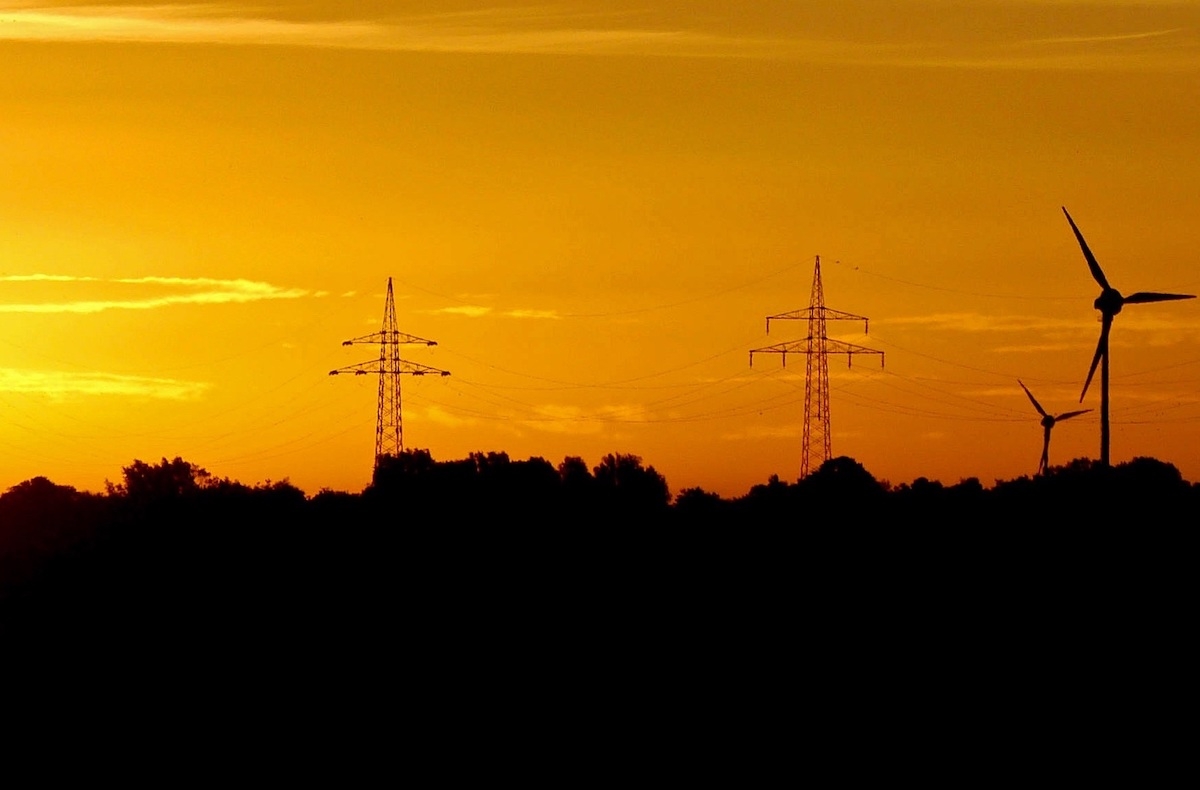 power lines and wind turbines