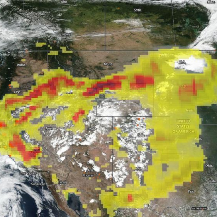 Aerial view of wildfire smoke over the western U.S.