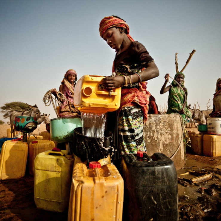 Boy pouring water