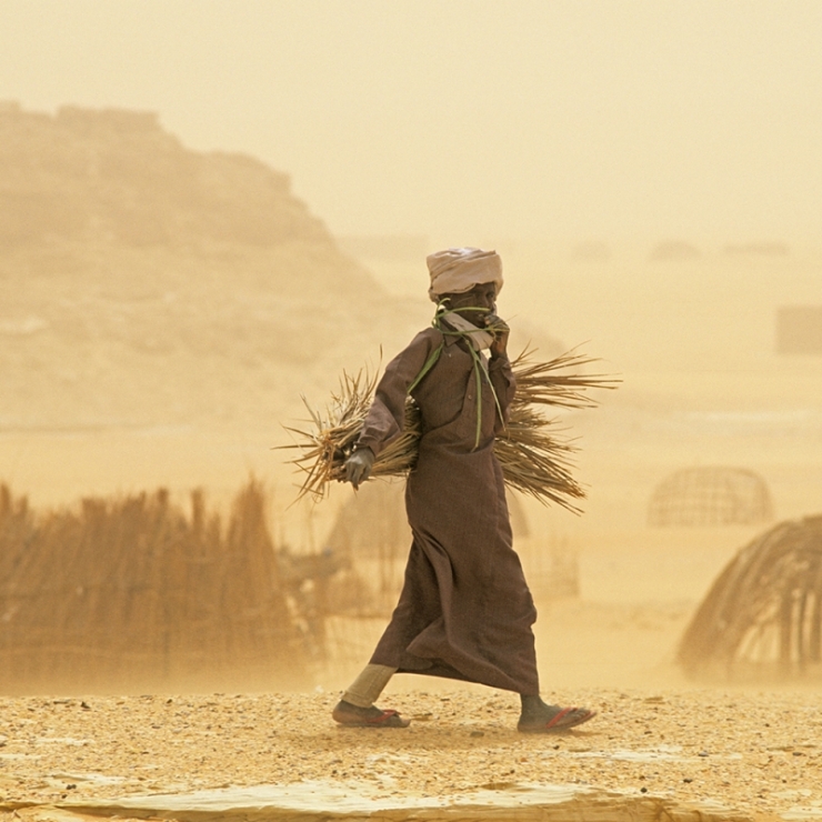 Man walking in a sandstorm