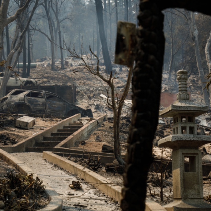 burnt remains of a house