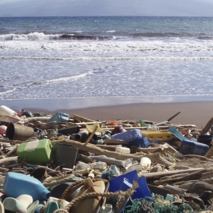 Plastic waste on a beach in Hawaii	