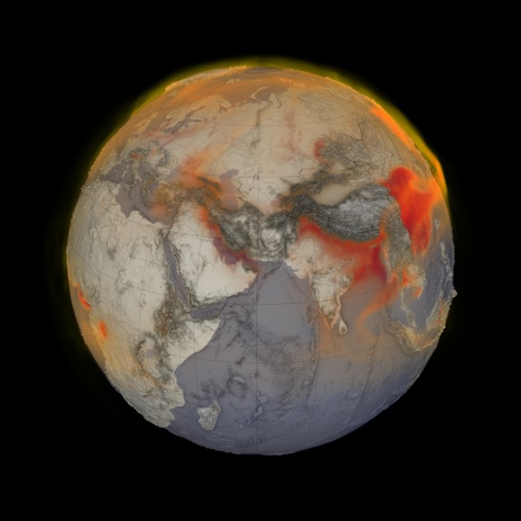 Visualization of methane around the Earth on a black background