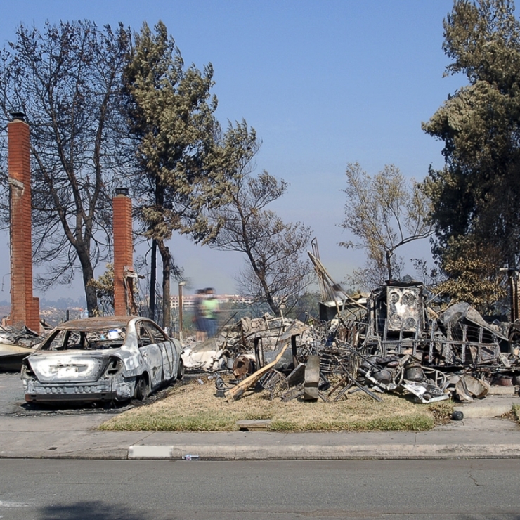 fire destruction in San Diego neighborhood