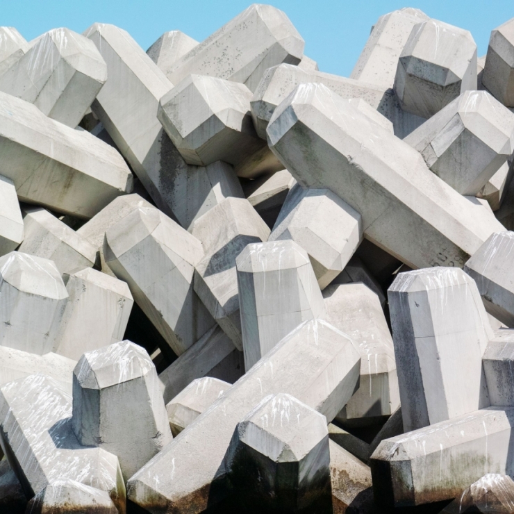 cement wave breakers piled to make a seawall