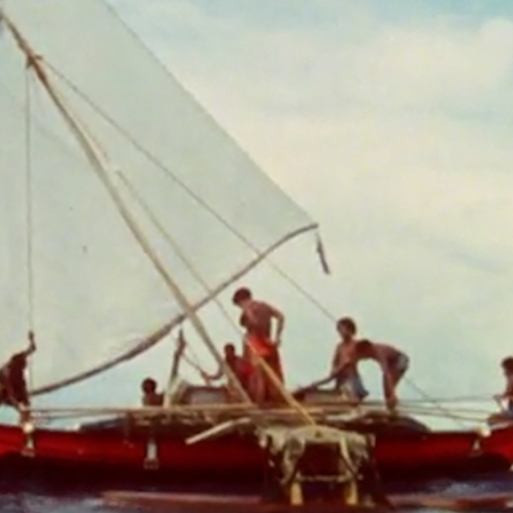 Voyagers sail on a traditional Hawaiian vessel