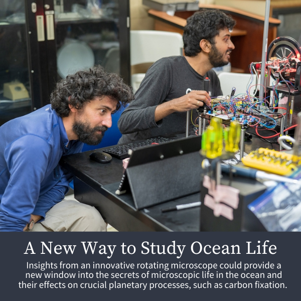 A New Way to Study Ocean Life; Insights from an innovative rotating microscope could provide a new window into the secrets of microscopic life in the ocean and their effects on crucial planetary processes, such as carbon fixation. 