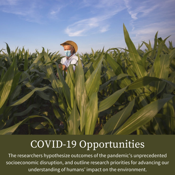 COVID-19 Opportunities; The researchers hypothesize outcomes of the pandemic’s unprecedented socioeconomic disruption, and outline research priorities for advancing our understanding of humans’ impact on the environment.